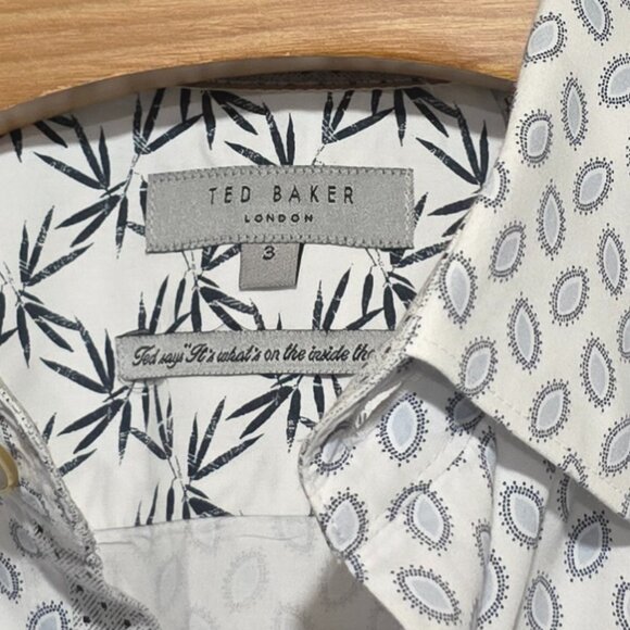 Ted Baker London Men's SS BF - White Blue Gray Geo - Sz 3* - Picture 3 of 4